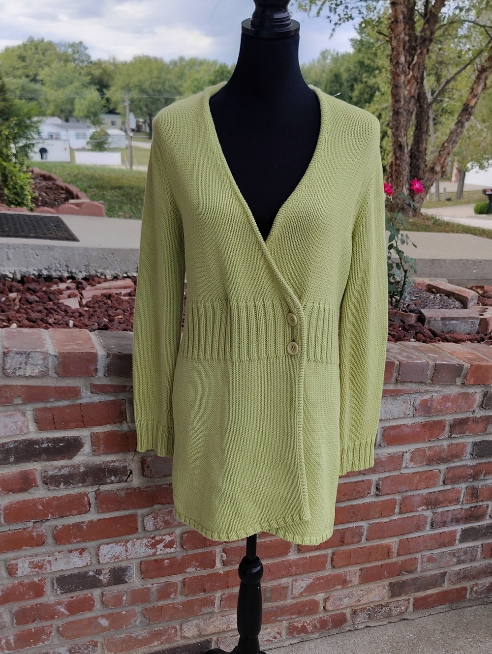 Monterey Bay 100% Cotton Chunky Knit Babydoll Long Cardigan Size M Y2K Cottage